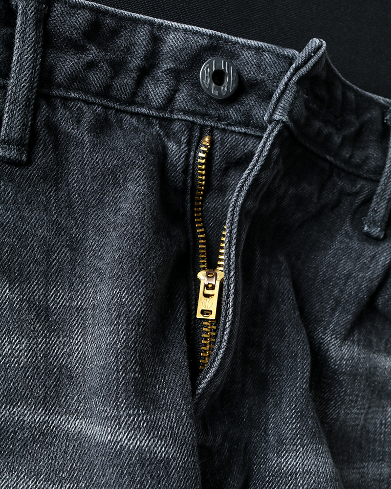 BLACK SELVEDGE JEANS Aging Wash Front Zipper